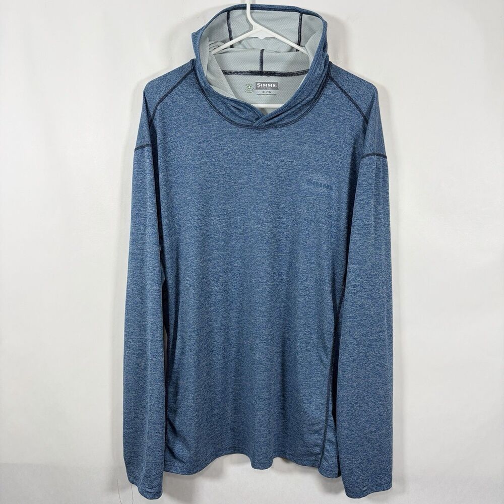Simms Fishing Insect Shield Lightweight Hoodie Mens XL Blue Heathered Pullover